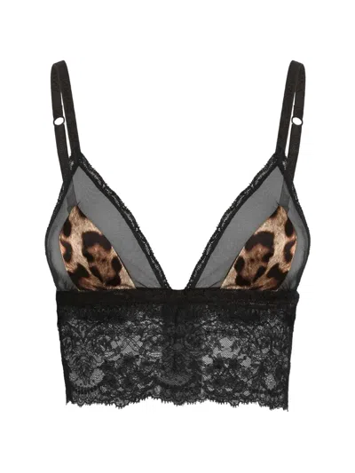 Dolce & Gabbana Leo-print Satin Bra In Black