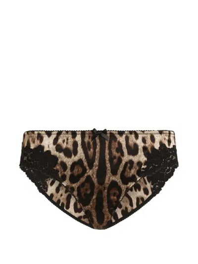 Dolce & Gabbana Leo-print Satin Bra In Brown