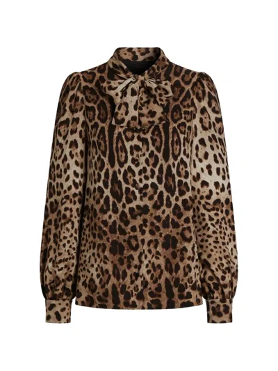 Dolce & Gabbana Leo-print Silk Charmeuse Shirt In Animal Print