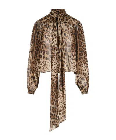 Dolce & Gabbana Leo-print Silk Chiffon Shirt In Animal Print