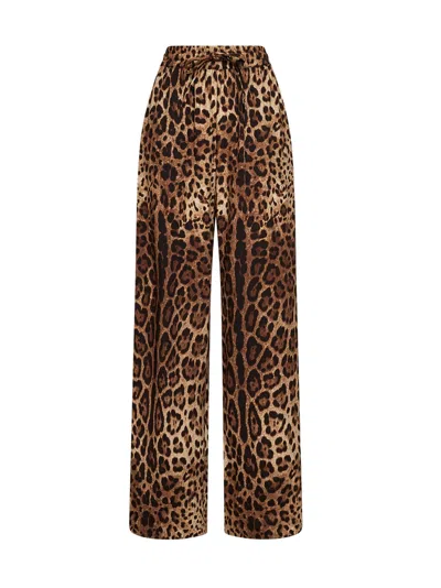 Dolce & Gabbana Leo-print Stretch Silk Wide-leg Trousers
