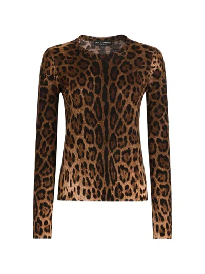 Dolce & Gabbana Leo-print Wool Pullover In Brown