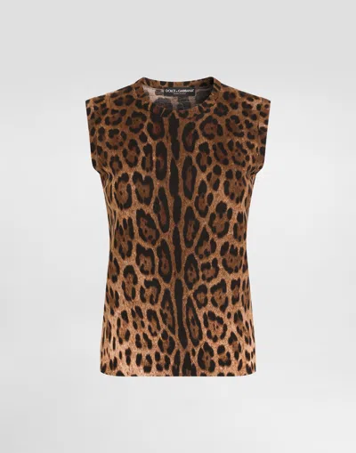 Dolce & Gabbana Leo-print Wool Top In Brown