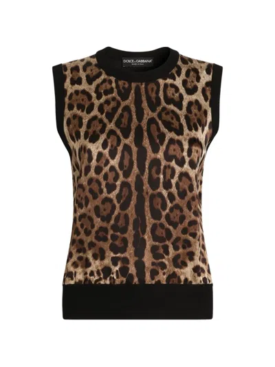 Dolce & Gabbana Leo-print Wool Top In Animal Print