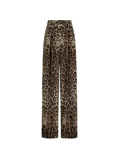 Dolce & Gabbana Leo-print Wool Trousers In Brown