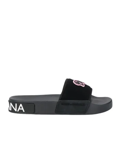 Dolce & Gabbana Letter Print Slides In Black