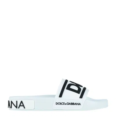 Dolce & Gabbana Letter Print Slides In Red