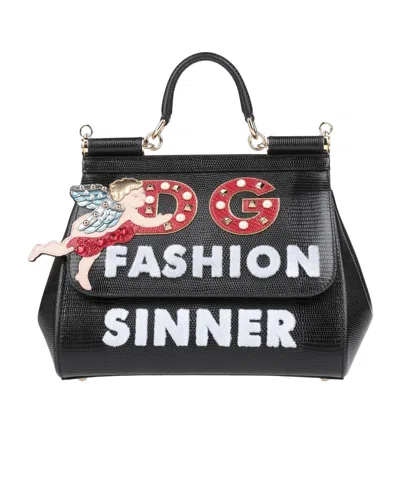 Dolce & Gabbana Letter Printed Handbags In Black