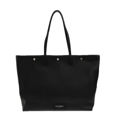 Dolce & Gabbana Essenza Grained Leather Shoulder Bag In Black