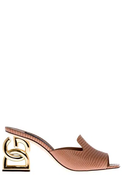 Dolce & Gabbana Lguana Printed Mules In Rosa Antico