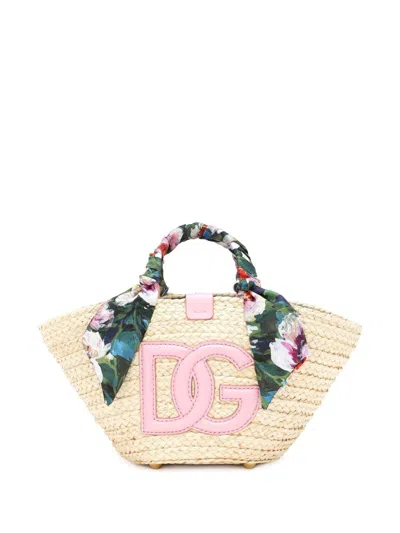 Dolce & Gabbana Light Beige And Pink Interwoven Tote Handbag For Women