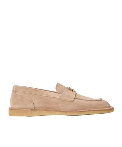 Dolce & Gabbana Light Beige Suede Loafers In Nude