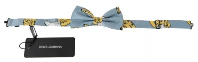 Pre-owned Dolce & Gabbana Light Blue Banana Print Silk Men Neck Bow Men's Tie ()