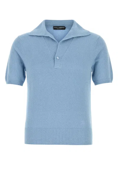 Dolce & Gabbana Light Blue Cotton Blend Polo Shirt