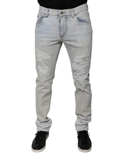 Dolce & Gabbana Light Blue Cotton Blend Tattered Skinny Denim Men's Jeans