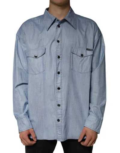 DOLCE & GABBANA LIGHT BLUE COTTON BUTTON DOWN CASUAL SHIRT