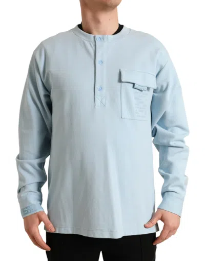 DOLCE & GABBANA DOLCE & GABBANA LIGHT BLUE COTTON BUTTONED PULLOVER MEN'S SWEATER