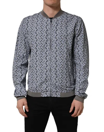 Dolce & Gabbana Light Blue Cotton Car Print Bomber Jacket