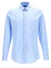 Dolce & Gabbana Long-sleeved Stretch Cotton Shirt In Light Blue