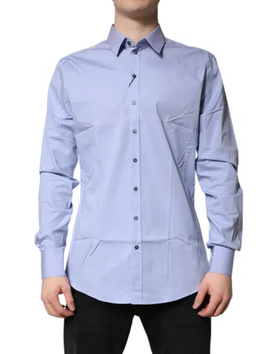 Pre-owned Dolce & Gabbana Light Blue Cotton Sicilia Dress Formal Men's Shirt ()