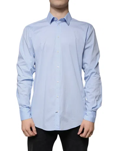 Pre-owned Dolce & Gabbana Light Blue Cotton Slim Fit Martini Dress Men's Shirt ()