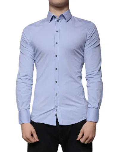 Pre-owned Dolce & Gabbana Light Blue Cotton Slim Fit Sicilia Dress Men's Shirt ()