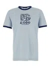 Dolce & Gabbana Light Blue Crewneck T-shirt With Logo Print On The Front And Contrasting Details