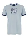 Dolce & Gabbana Light Blue Crewneck T-shirt With Logo Print On The Front And Contrasting Details