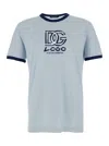 Dolce & Gabbana Light Blue Crewneck T-shirt With Logo Print On The Front And Contrasting Details
