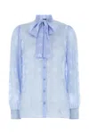 Dolce & Gabbana Silk Blend Shirt Featuring Bow Detail In Blue
