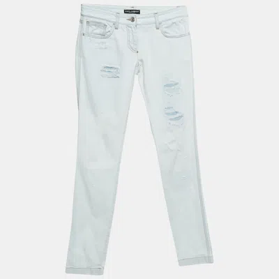 Pre-owned Dolce & Gabbana Light Blue Distressed Denim Jeans S Waist 29"