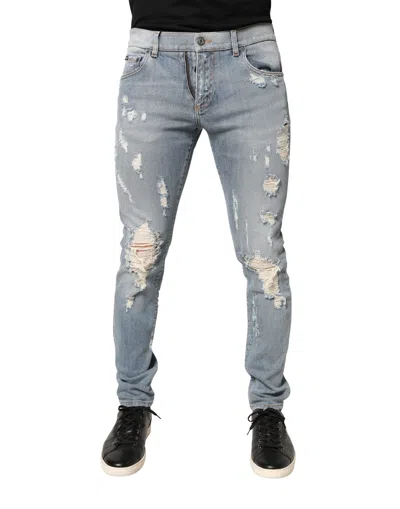 Dolce & Gabbana Light Blue Distressed Skinny Men Denim Jeans