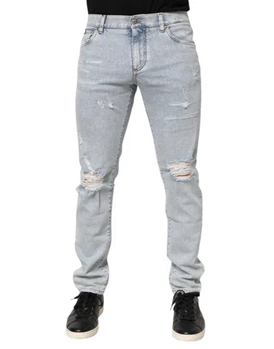 Pre-owned Dolce & Gabbana Light Blue Distressed Slim Fit Ripped Denim Men's Jeans ()