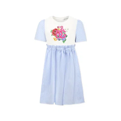 DOLCE & GABBANA LIGHT BLUE DRESS FOR GIRL WITH LOGO