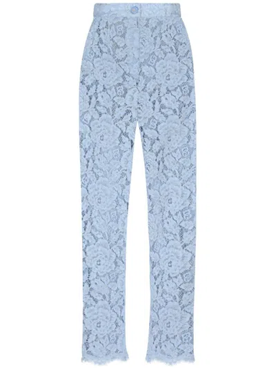 DOLCE & GABBANA LIGHT BLUE EMBROIDERED LACE TROUSERS