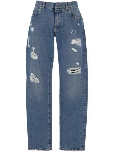 Dolce & Gabbana Light Blue Embroidered Trousers With Pockets