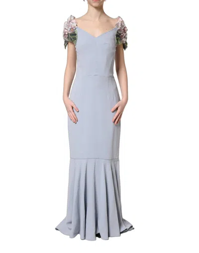 Pre-owned Dolce & Gabbana Light Blue Hydrangea Embellished Cap Sleeve Women's Dress ()