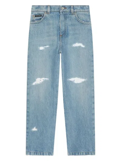 DOLCE & GABBANA LIGHT BLUE JEANS WITH LOGO PLAQUE