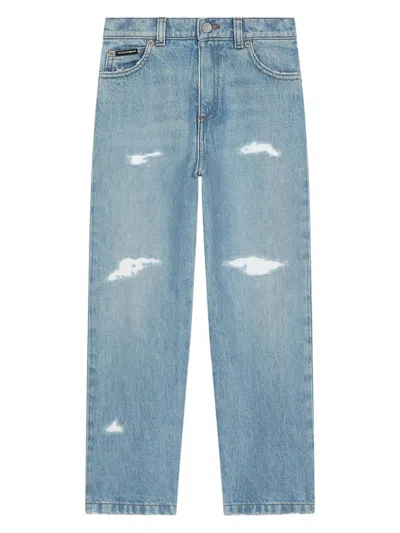 Dolce & Gabbana Kids' Light Blue Jeans With Logo Plaque In Variante