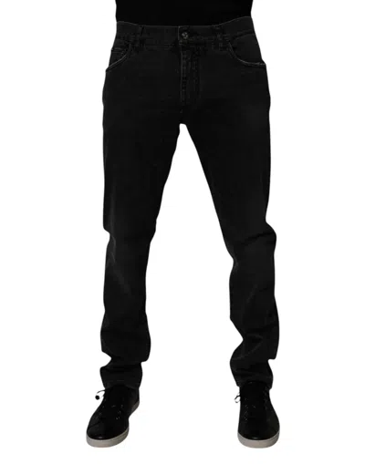 Dolce & Gabbana Light Blue Leaf Cotton Classic Men Denim Jeans In Black