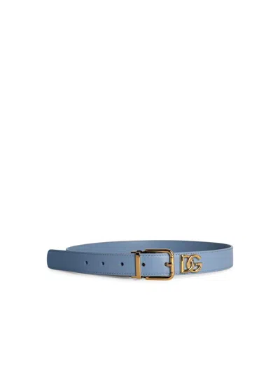 Dolce & Gabbana Logo Plaque Calfskin Belt In Blue