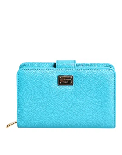 Dolce & Gabbana Light Blue Leather Bifold Continental Clutch Women's Wallet