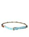 DOLCE & GABBANA LIGHT BLUE LEATHER CRYSTAL CHAIN WAIST BELT