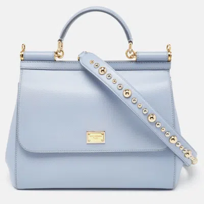 Pre-owned Dolce & Gabbana Light Blue Leather Miss Sicily Top Handle Bag