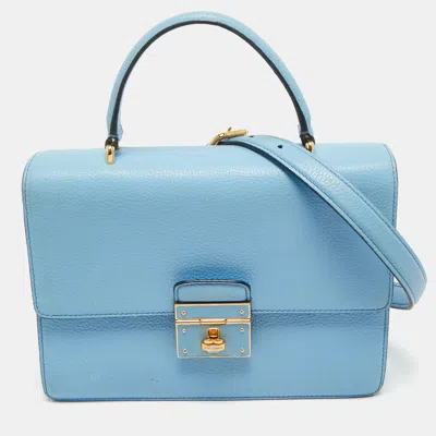 Pre-owned Dolce & Gabbana Light Blue Leather Rosalia Top Handle Bag