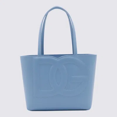 Dolce & Gabbana Light Blue Leather Top Handle Bag In Carta Da Zucchero