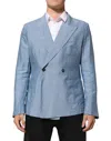 Dolce & Gabbana Light Blue Linen Double Breasted Men Jacket Blazer In Blue