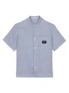 DOLCE & GABBANA LIGHT BLUE LINEN SHIRT WITH LOGO PLAQUE