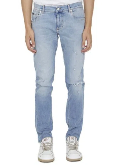 Dolce & Gabbana Skinny Denim Jeans In Light Blue