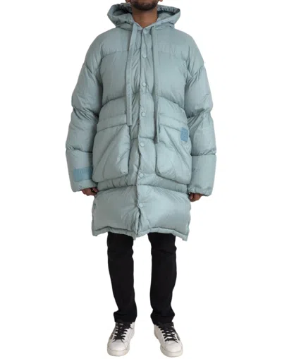 DOLCE & GABBANA DOLCE & GABBANA LIGHT BLUE QUILTED HOODED PUFFER JACKET MEN'S MEN